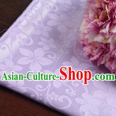 Chinese Traditional Peach Flowers Pattern Design Lilac Brocade Fabric Hanfu Dress Satin Drapery