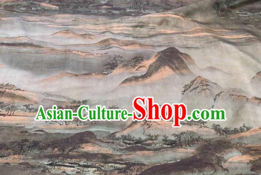 Chinese Traditional Landscape Design Pattern Silk Fabric Cheongsam Gambiered Guangdong Gauze Drapery Chinese Traditional Landscape Design Pattern Silk Fabric Cheongsam Gambiered Guangdong Gauze Drapery