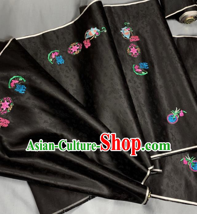 Chinese Classical Embroidered Orchid Pattern Design Black Silk Fabric Asian Traditional Hanfu Brocade Material Chinese Classical Embroidered Orchid Pattern Design Black Silk Fabric Asian Traditional Hanfu Brocade Material