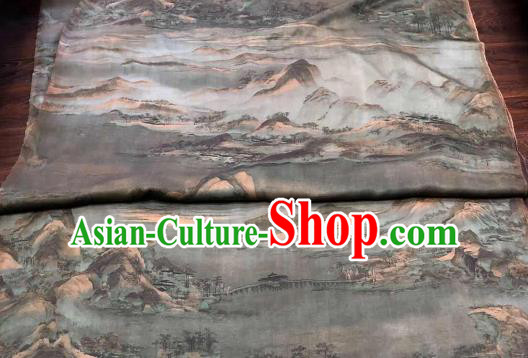 Chinese Traditional Landscape Design Pattern Silk Fabric Cheongsam Gambiered Guangdong Gauze Drapery Chinese Traditional Landscape Design Pattern Silk Fabric Cheongsam Gambiered Guangdong Gauze Drapery