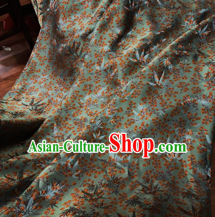 Chinese Traditional Bamboo Leaf Design Pattern Green Silk Fabric Cheongsam Mulberry Silk Drapery Chinese Traditional Bamboo Leaf Design Pattern Green Silk Fabric Cheongsam Mulberry Silk Drapery