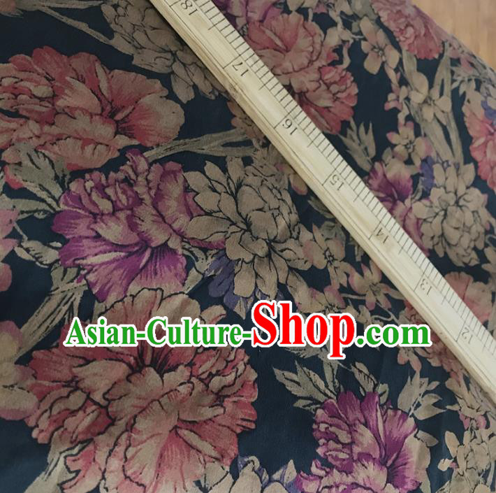 Chinese Traditional Flowers Design Pattern Navy Silk Fabric Cheongsam Mulberry Silk Drapery Chinese Traditional Flowers Design Pattern Navy Silk Fabric Cheongsam Mulberry Silk Drapery
