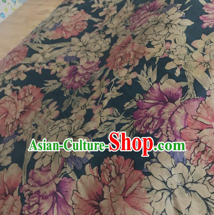 Chinese Traditional Flowers Design Pattern Navy Silk Fabric Cheongsam Mulberry Silk Drapery Chinese Traditional Flowers Design Pattern Navy Silk Fabric Cheongsam Mulberry Silk Drapery