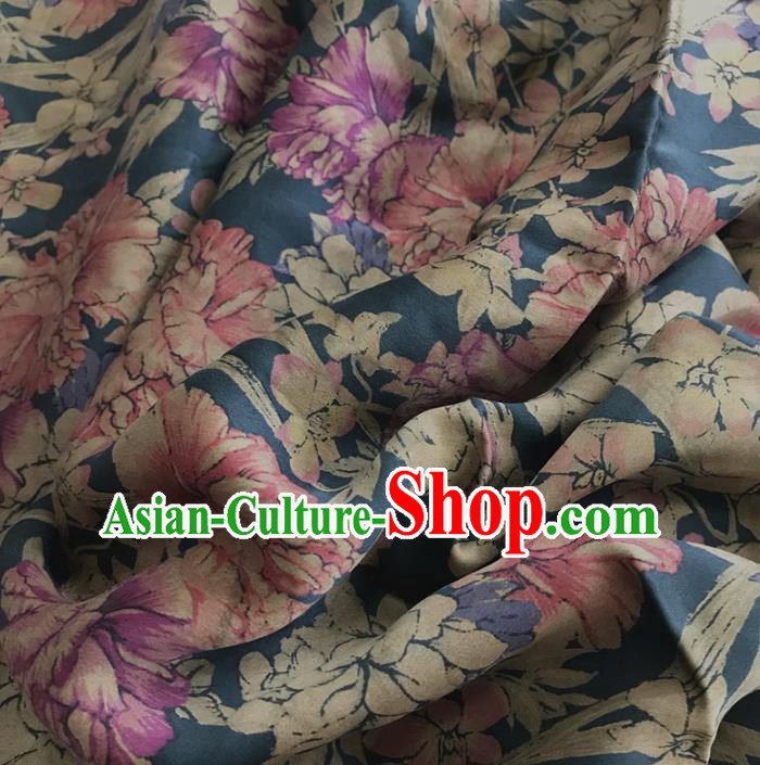 Chinese Traditional Flowers Design Pattern Navy Silk Fabric Cheongsam Mulberry Silk Drapery Chinese Traditional Flowers Design Pattern Navy Silk Fabric Cheongsam Mulberry Silk Drapery