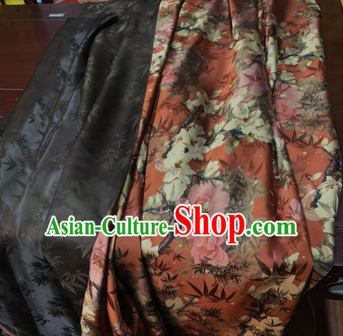 Chinese Traditional Mangnolia Design Pattern Red Silk Fabric Cheongsam Mulberry Silk Drapery Chinese Traditional Mangnolia Design Pattern Red Silk Fabric Cheongsam Mulberry Silk Drapery