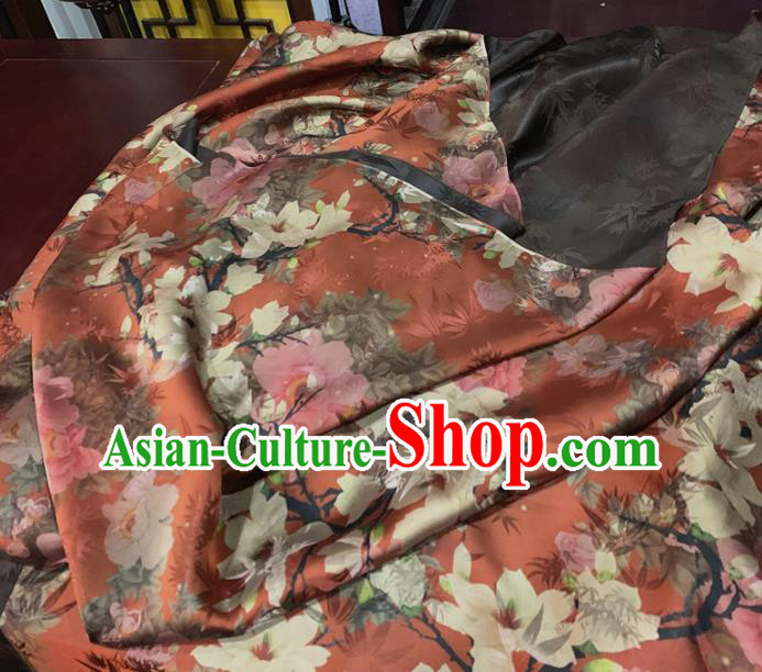 Chinese Traditional Mangnolia Design Pattern Red Silk Fabric Cheongsam Mulberry Silk Drapery Chinese Traditional Mangnolia Design Pattern Red Silk Fabric Cheongsam Mulberry Silk Drapery