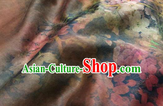 Chinese Traditional Pear Flowers Design Pattern Brown Silk Fabric Cheongsam Gambiered Guangdong Gauze Drapery Chinese Traditional Pear Flowers Design Pattern Brown Silk Fabric Cheongsam Gambiered Guangdong Gauze Drapery