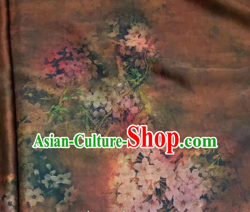 Chinese Traditional Pear Flowers Design Pattern Brown Silk Fabric Cheongsam Gambiered Guangdong Gauze Drapery Chinese Traditional Pear Flowers Design Pattern Brown Silk Fabric Cheongsam Gambiered Guangdong Gauze Drapery