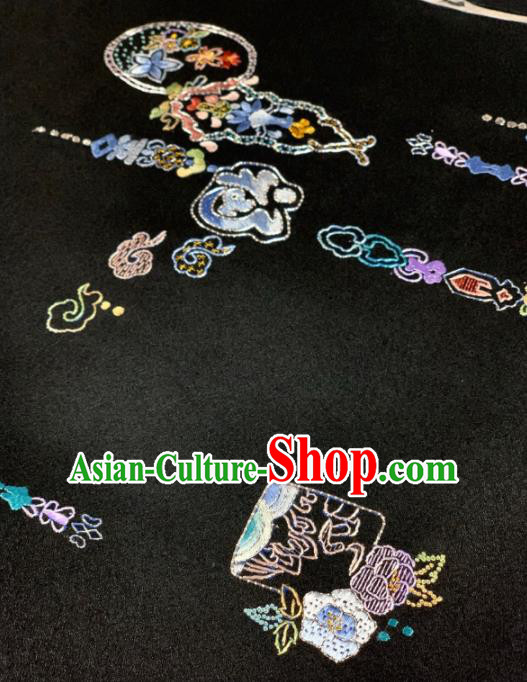 Chinese Classical Embroidered Pattern Design Black Silk Fabric Asian Traditional Hanfu Brocade Material Chinese Classical Embroidered Pattern Design Black Silk Fabric Asian Traditional Hanfu Brocade Material