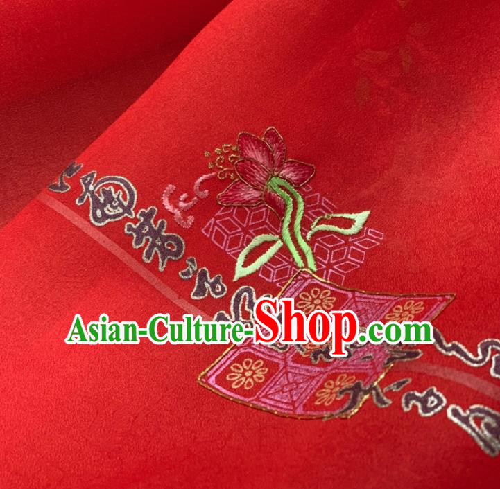 Chinese Classical Embroidered Lotus Pattern Design Red Silk Fabric Asian Traditional Hanfu Brocade Material Chinese Classical Embroidered Lotus Pattern Design Red Silk Fabric Asian Traditional Hanfu Brocade Material