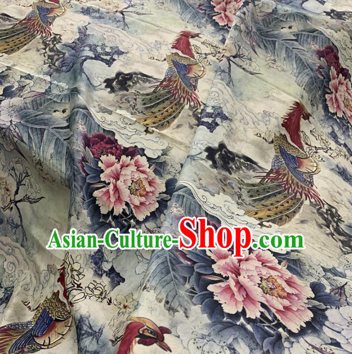 Chinese Traditional Mangnolia Phoenix Peony Design Pattern White Silk Fabric Cheongsam Mulberry Silk Drapery Chinese Traditional Mangnolia Phoenix Peony Design Pattern White Silk Fabric Cheongsam Mulberry Silk Drapery