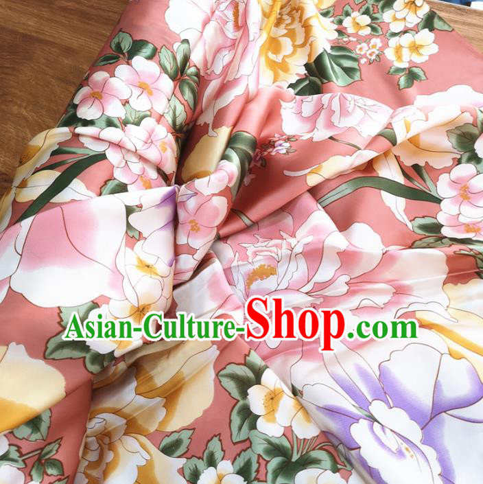 Chinese Traditional Flowers Design Pattern Pink Silk Fabric Cheongsam Mulberry Silk Drapery Chinese Traditional Flowers Design Pattern Pink Silk Fabric Cheongsam Mulberry Silk Drapery