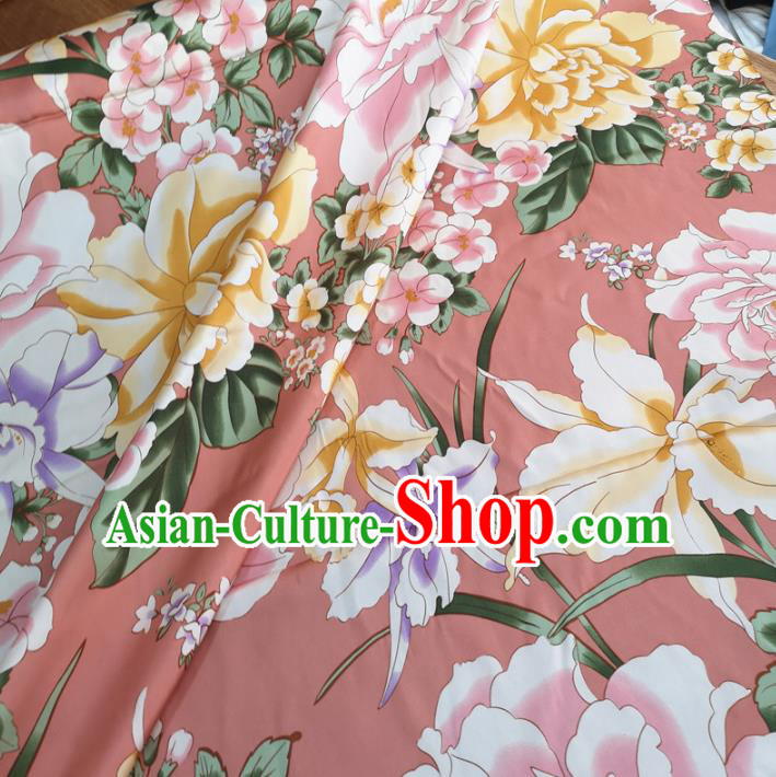Chinese Traditional Flowers Design Pattern Pink Silk Fabric Cheongsam Mulberry Silk Drapery Chinese Traditional Flowers Design Pattern Pink Silk Fabric Cheongsam Mulberry Silk Drapery