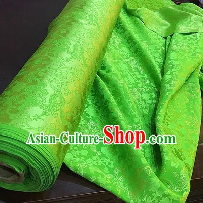 Chinese Traditional Jacquard Dragon Design Pattern Green Silk Fabric Cheongsam Mulberry Silk Drapery