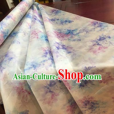 Chinese Traditional Printing Flowers Design Pattern Beige Silk Fabric Cheongsam Mulberry Silk Drapery