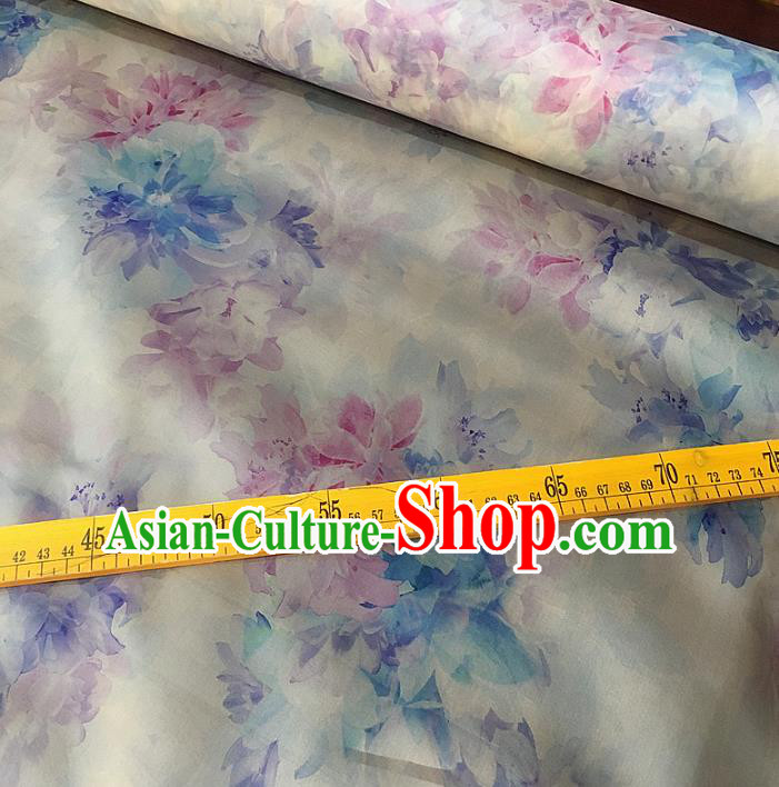 Chinese Traditional Printing Flowers Design Pattern Beige Silk Fabric Cheongsam Mulberry Silk Drapery Chinese Traditional Printing Flowers Design Pattern Beige Silk Fabric Cheongsam Mulberry Silk Drapery