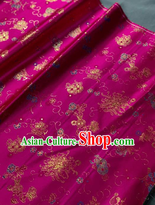 Chinese Classical Plum Chrysanthemum Pattern Design Rosy Silk Fabric Asian Traditional Hanfu Brocade Material Chinese Classical Plum Chrysanthemum Pattern Design Rosy Silk Fabric Asian Traditional Hanfu Brocade Material