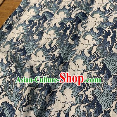 Chinese Traditional Blue Wave Design Pattern Silk Fabric Cheongsam Mulberry Silk Drapery