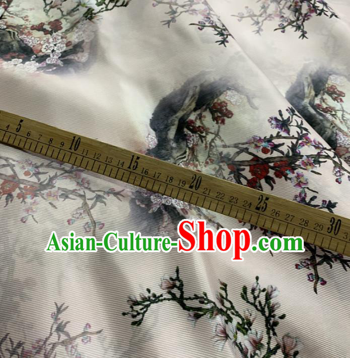 Chinese Traditional Mangnolia Design Pattern White Silk Fabric Cheongsam Mulberry Silk Drapery Chinese Traditional Mangnolia Design Pattern White Silk Fabric Cheongsam Mulberry Silk Drapery