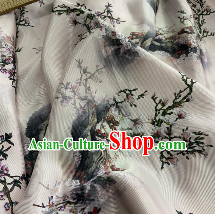 Chinese Traditional Mangnolia Design Pattern White Silk Fabric Cheongsam Mulberry Silk Drapery Chinese Traditional Mangnolia Design Pattern White Silk Fabric Cheongsam Mulberry Silk Drapery