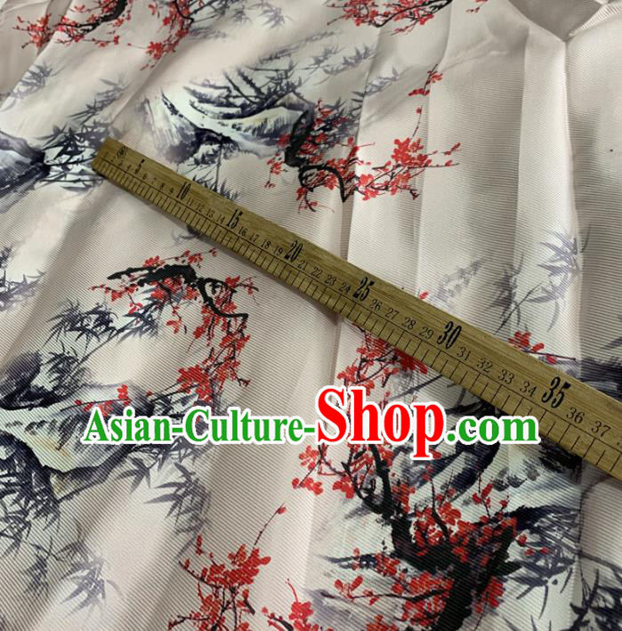 Chinese Traditional Plum Bamboo Design Pattern White Silk Fabric Cheongsam Mulberry Silk Drapery