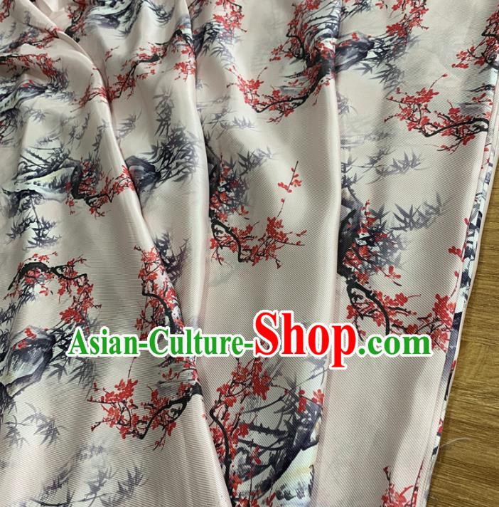 Chinese Traditional Plum Bamboo Design Pattern White Silk Fabric Cheongsam Mulberry Silk Drapery