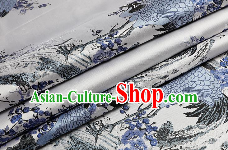Chinese Traditional Plum Crane Pattern White Brocade Fabric Cheongsam Tapestry Drapery Chinese Traditional Plum Crane Pattern White Brocade Fabric Cheongsam Tapestry Drapery