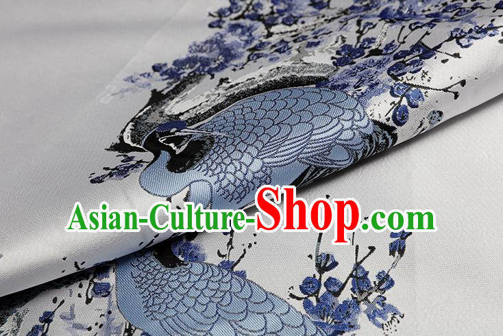 Chinese Traditional Plum Crane Pattern White Brocade Fabric Cheongsam Tapestry Drapery Chinese Traditional Plum Crane Pattern White Brocade Fabric Cheongsam Tapestry Drapery