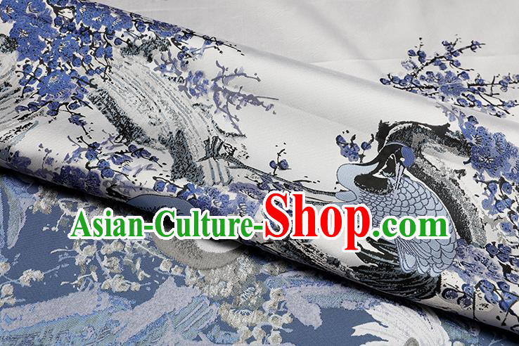 Chinese Traditional Plum Crane Pattern White Brocade Fabric Cheongsam Tapestry Drapery Chinese Traditional Plum Crane Pattern White Brocade Fabric Cheongsam Tapestry Drapery