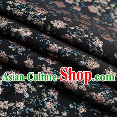 Chinese Traditional Jacquard Flowers Pattern Black Brocade Fabric Cheongsam Tapestry Drapery