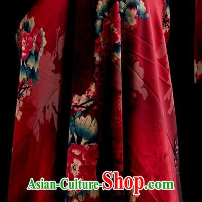 Chinese Traditional Peony Flowers Design Pattern Red Silk Fabric Cheongsam Mulberry Silk Drapery