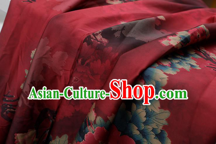 Chinese Traditional Peony Flowers Design Pattern Red Silk Fabric Cheongsam Mulberry Silk Drapery Chinese Traditional Peony Flowers Design Pattern Red Silk Fabric Cheongsam Mulberry Silk Drapery