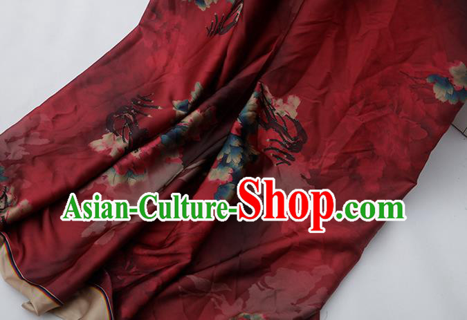 Chinese Traditional Peony Flowers Design Pattern Red Silk Fabric Cheongsam Mulberry Silk Drapery Chinese Traditional Peony Flowers Design Pattern Red Silk Fabric Cheongsam Mulberry Silk Drapery