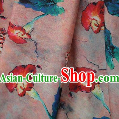 Chinese Traditional Morning Glory Design Pattern Pink Silk Fabric Cheongsam Mulberry Silk Drapery