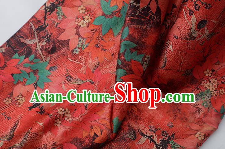 Chinese Traditional Leaf Design Pattern Red Silk Fabric Cheongsam Mulberry Silk Drapery Chinese Traditional Leaf Design Pattern Red Silk Fabric Cheongsam Mulberry Silk Drapery