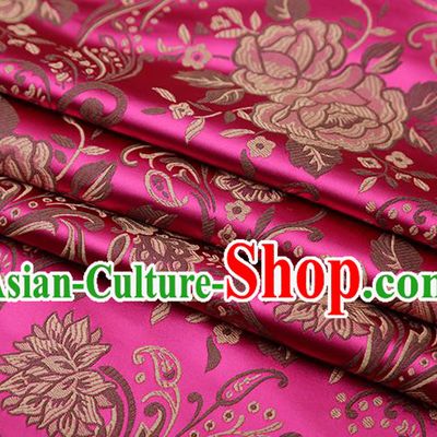 Chinese Traditional Twine Peony Lotus Pattern Rosy Brocade Fabric Cheongsam Tapestry Drapery