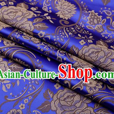 Chinese Traditional Twine Peony Lotus Pattern Royalblue Brocade Fabric Cheongsam Tapestry Drapery