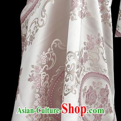 Chinese Traditional Jacquard Flowers Pattern White Brocade Fabric Cheongsam Satin Tapestry Drapery