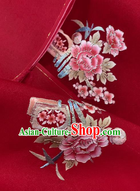 Chinese Classical Peony Pattern Design Red Silk Fabric Asian Traditional Hanfu Brocade Material Chinese Classical Peony Pattern Design Red Silk Fabric Asian Traditional Hanfu Brocade Material