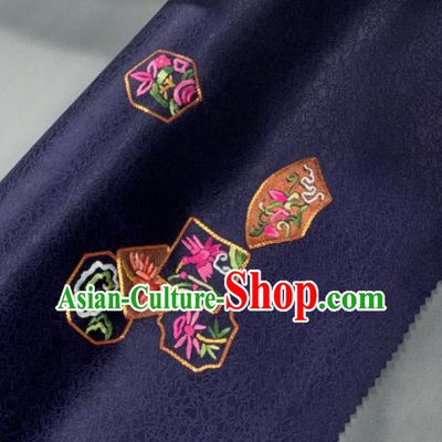 Chinese Classical Crane Pattern Design Navy Silk Fabric Asian Traditional Hanfu Brocade Material