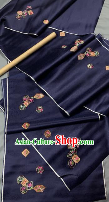 Chinese Classical Crane Pattern Design Navy Silk Fabric Asian Traditional Hanfu Brocade Material Chinese Classical Crane Pattern Design Navy Silk Fabric Asian Traditional Hanfu Brocade Material