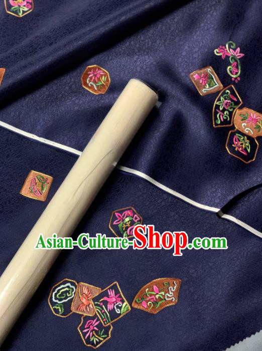Chinese Classical Crane Pattern Design Navy Silk Fabric Asian Traditional Hanfu Brocade Material Chinese Classical Crane Pattern Design Navy Silk Fabric Asian Traditional Hanfu Brocade Material