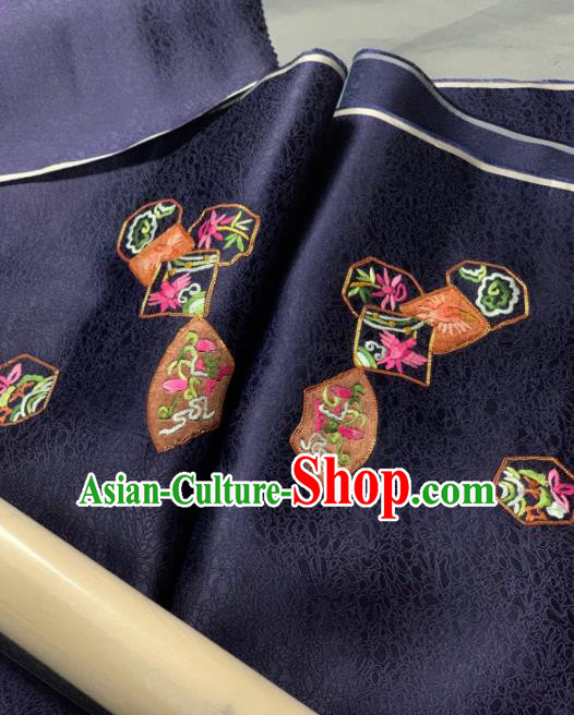 Chinese Classical Crane Pattern Design Navy Silk Fabric Asian Traditional Hanfu Brocade Material Chinese Classical Crane Pattern Design Navy Silk Fabric Asian Traditional Hanfu Brocade Material