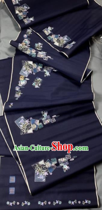 Chinese Classical Embroidered Orchid Pattern Design Navy Silk Fabric Asian Traditional Hanfu Brocade Material Chinese Classical Embroidered Orchid Pattern Design Navy Silk Fabric Asian Traditional Hanfu Brocade Material