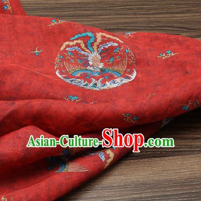Chinese Traditional Phoenix Design Pattern Red Ramie Fabric Cheongsam Ramee Drapery