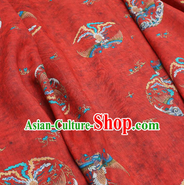 Chinese Traditional Phoenix Design Pattern Red Ramie Fabric Cheongsam Ramee Drapery Chinese Traditional Phoenix Design Pattern Red Ramie Fabric Cheongsam Ramee Drapery