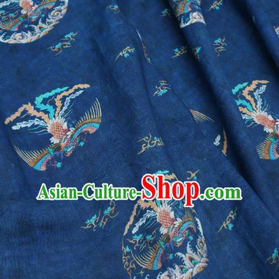Chinese Traditional Phoenix Design Pattern Navy Ramie Fabric Cheongsam Ramee Drapery