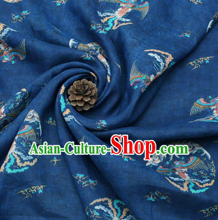 Chinese Traditional Phoenix Design Pattern Navy Ramie Fabric Cheongsam Ramee Drapery Chinese Traditional Phoenix Design Pattern Navy Ramie Fabric Cheongsam Ramee Drapery