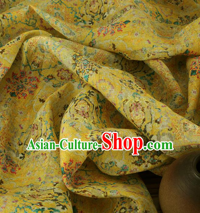Chinese Traditional Begonia Design Pattern Yellow Ramie Fabric Cheongsam Ramee Drapery Chinese Traditional Begonia Design Pattern Yellow Ramie Fabric Cheongsam Ramee Drapery