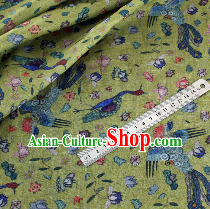Chinese Traditional Phoenix Flowers Design Pattern Yellow Ramie Fabric Cheongsam Ramee Drapery